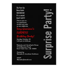 Modern SURPRISE Birthday Black White Red Template Invitation