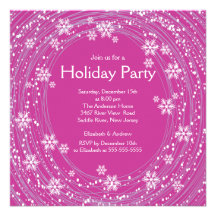 Modern Swirl Snowflakes Holiday Party Pink Custom Invite