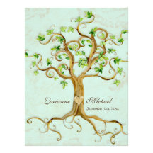 Modern Swirl Tree Roots Leaf Antique Parchment Personalised Invitations
