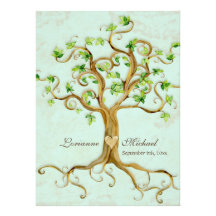 Modern Swirl Tree Roots Leaf Antique Parchment Personalized Invite