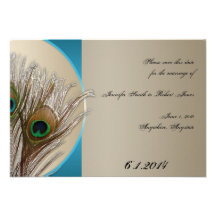 Modern Taupe Aqua Peacock Feather Save the Date Personalized Invitation
