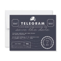 Modern Telegram Card Save the Date - Navy Personalized Invitations
