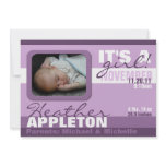 Modern Trendy Purple Stripe Birth Announcements