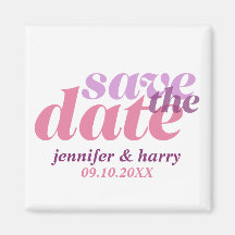 Modern type wedding save the date purple pink magnet