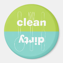 Modern utensil dirty clean blue green dishwasher magnets