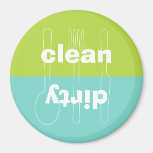 Modern utensil dirty clean blue green dishwasher fridge magnet