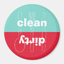Modern utensil dirty clean red blue dishwasher magnets