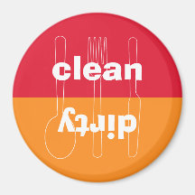 Modern utensil dirty clean red orange dishwasher refrigerator magnets