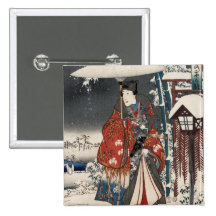 Modern Version of the Tale of Genji in Snow Scene Pinback Button