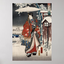 Modern Version of the Tale of Genji in Snow Scene Print