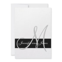 Modern Wedding Invitation Monogram Black White