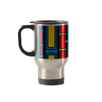 Modern yellow and red rectangles on blue mug