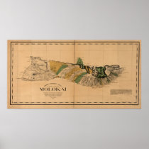 Molokai, 1897, Vintage Hawaii Map Poster
