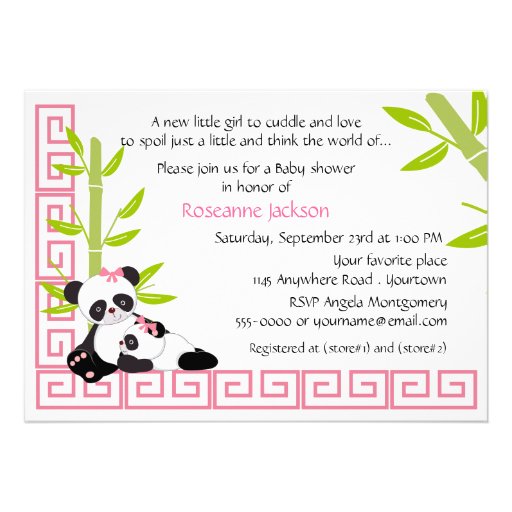 Mommy and Baby Girl Panda Baby Shower Personalized Invites