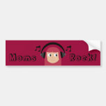 Moms Rock! Cute Cartoon Redhead Mum & Headphones Bumper Sticker