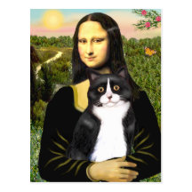 Mona Lisa - Am SH black and white cat Postcards