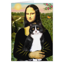 Mona Lisa - black and white cat Greeting Card