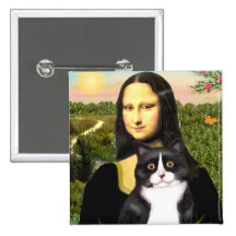 Mona Lisa - black and white cat Pins