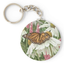 Monarch Butterfly on White Coneflowers Painting Keychains