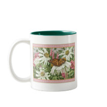Monarch Butterfly on White Coneflowers Painting Coffee Mugs