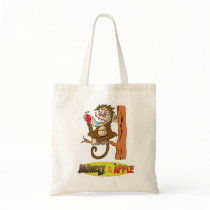 Monkey and Apple tote Bags
