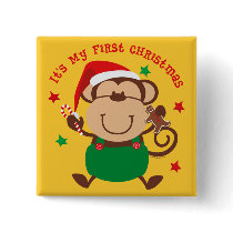 Monkey Boy 1st Christmas Pinback Buttons