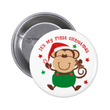 Monkey Boy 1st Christmas Pinback Button