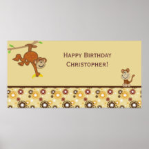 Monkey Boy Birthday Party Banner Poster