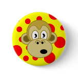 Monkey Button- Yellow and Red Polka Dot Background