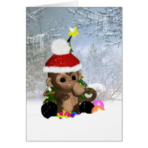 Monkey Christmas Card, Cute Monkey In Snow