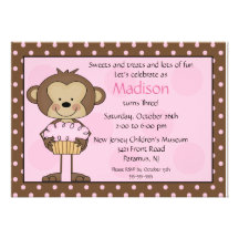 Monkey Cupcake Birthday Invitation