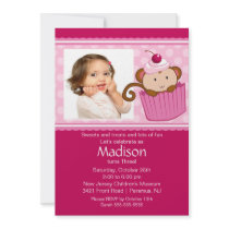Monkey Cupcake Photo Birthday Invitation
