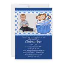 Monkey Cupcake Photo Birthday Invitation