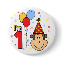 Monkey Face First Birthday Pinback Button