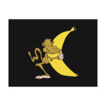 monkey hugging banana post card