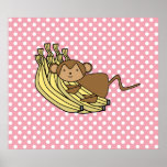 Monkey on bananas poster with pink polka dots posters