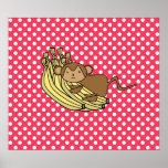 Monkey on bananas with red polka dots poster posters