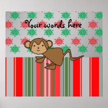 Monkey on snowflakes and stripes posters