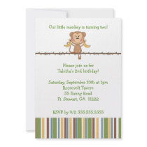 Monkey on vine 2nd birthday party invitation CUTE