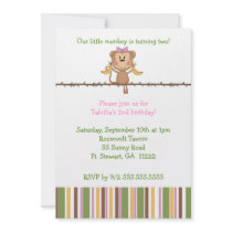 Monkey on vine 2nd birthday party invitation girl