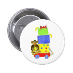 monkey on wagon and gifts pinback button