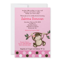 MONKEY PLAY 5x7 PINK GIRL BABY SHOWER Personalised Invitations