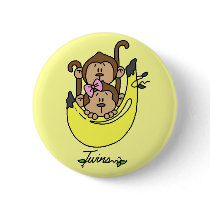 Monkey Twin Boy and Girl Tshirts and Gifts Pinback Button