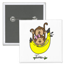 Monkey Twin Boy and Girl Tshirts and Gifts Button