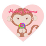 Monkey with Lollipop Heart Stickers