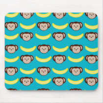 Monkeys and Bananas on blue Mouse Pads