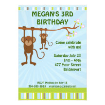 Monkeys Kids Birthday Party Personalised Announcements