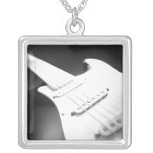 Monochrome B&W Electric Guitar Close-Up 1 Necklace