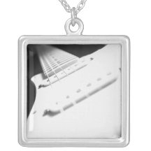 Monochrome B&W Electric Guitar Close-Up 2 Necklace