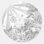 monochrome flowers round stickers